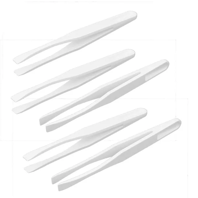 Electronics Industry Plastic Flat Tip Anti-static Tweezers Hand Tool White 5pcs