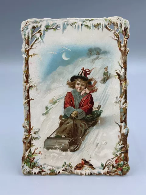 1880s IVORY TOOTH POLISH Snow Sledding Die Cut VICTORIAN Advertising Trade Card 3