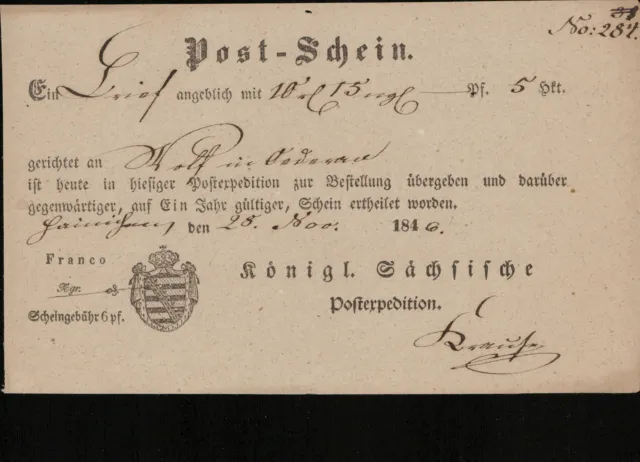 POST-SCHEIN HAYNICHEN Sachsen 1846 siehe Beschreibung (212335)