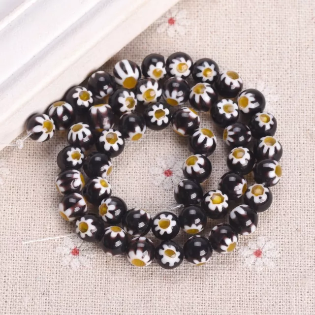 45pcs Flower Pattern Round 8mm Millefiori Lampwork Glass Loose Beads Lot