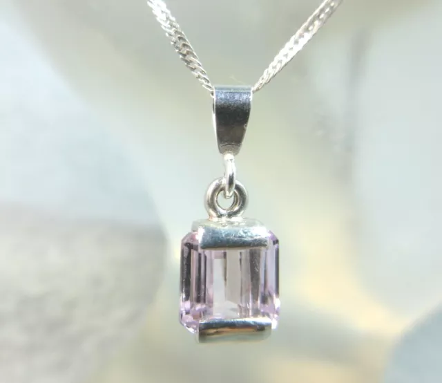 Kunzite - echte unbehandelte rosa Prinzessin-Schnitt 0,925 Sterlingsilber Halskette 3