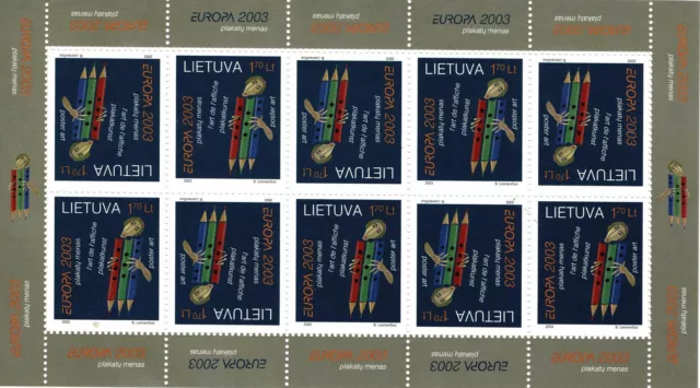 2003 Lithuania Lietuva Europa Art Manifesto 1 Sheetlet Di 10 Values MNH MF1055