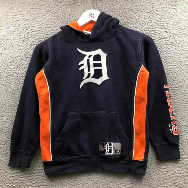 Detroit Tigers Majestic Sweatshirt Hoodie Boys Youth Small 8 Long Sleeve Navy
