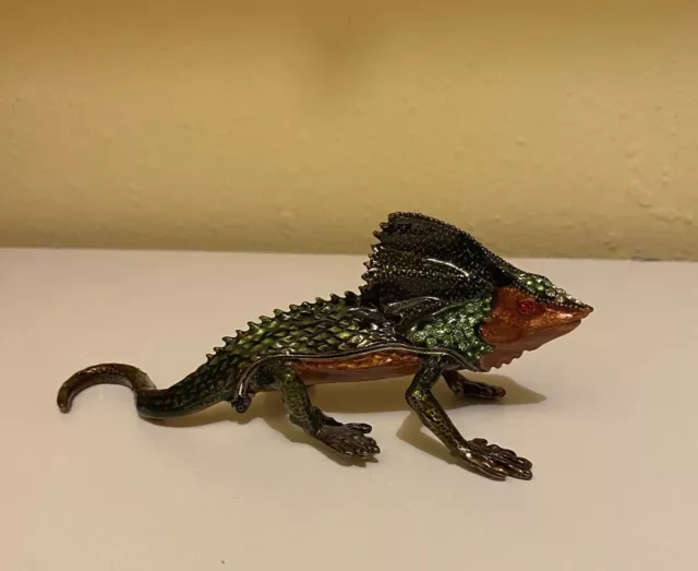 Metal Lizard Green Trinket Bejeweled Crystal Hinged Box