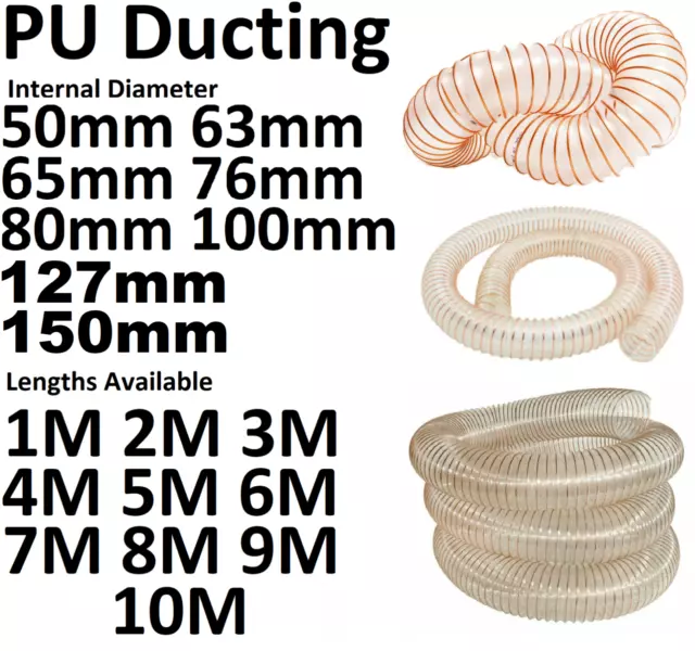 PU Clear Flexible Ducting Hose Ventilation Woodworking Saw Dust Fume Extraction