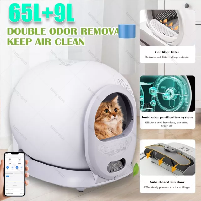 Automatic Cat Litter Box 65L+9L WIFI App Control, Self-Cleaning Odour Control UK