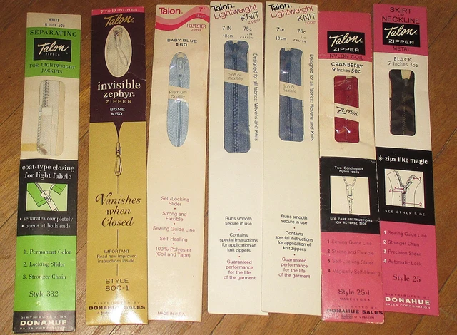 Vintage TALON ZIPPERS SIZE 7" 9" 10"  ASSORTED COLORS LOT 7