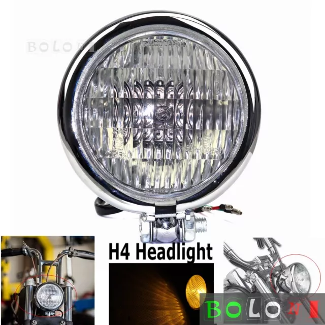 4,5 "Scheinwerfer Bates Style H4 Frontlicht Lampe für Harley Chopper Bobber