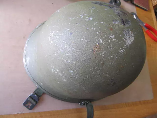 WWII Front Seam US Helmet W/ Firestone Liner USAF blue & chin strap 1941-46 WWII Front Seam US Helmet W/ Firestone Liner USAF blue & chin strap 1941-46