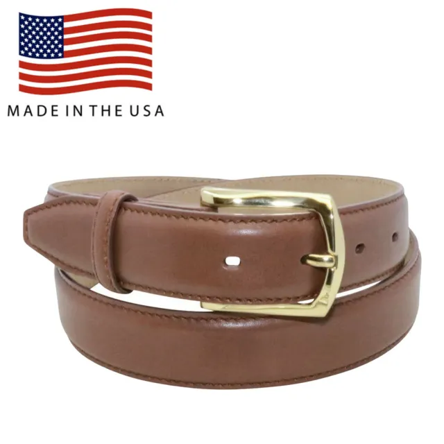 Size 42 Cognac Nappa Calf Leather Men's Dress Belt 1.25" Wide MADE IN USA V-J