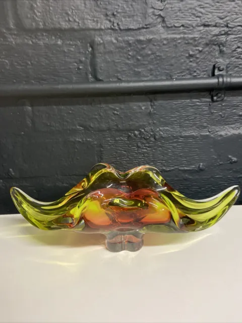 Large Chribska 'Lips' bowl by Josef Hospodka Czech Art Glass Orange Green SF1