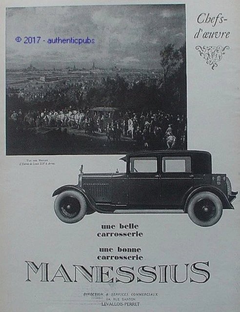 Publicite Manessius Carrosserie Van Der Meulen Louis Xiv Arras De 1927 French Ad