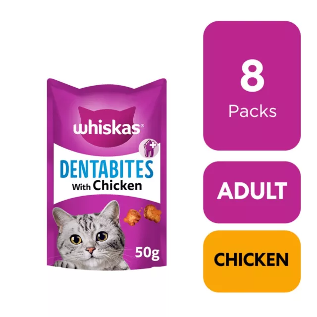 8 x 50g Whiskas Dentabites Dental Cat Treats Chicken Cat Biscuits 400g