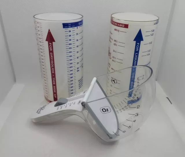 Lot Of 3 Chef Adjustable Measuring Cups for Liquid & Dry & Measuring Spoon