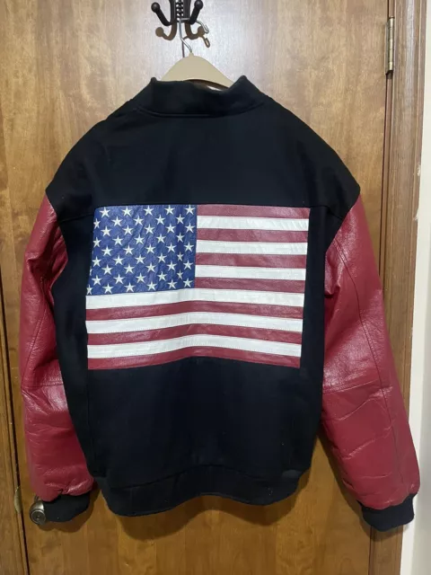 Lee World  Usa Leather Jacket Coat American Flag Size Xl Flag