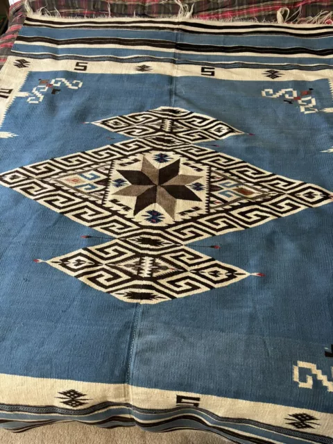 Antique Woven Wool Rug Blanket Navajo Designs  Texas Mexico Arizona Western