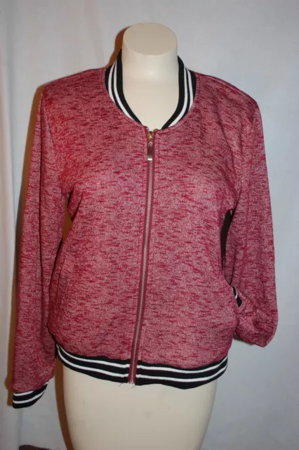 Womens MAROON SPECKLED Rue 21 LETTERMAN STYLE JACKET Sherpa Lined Body S 4-6