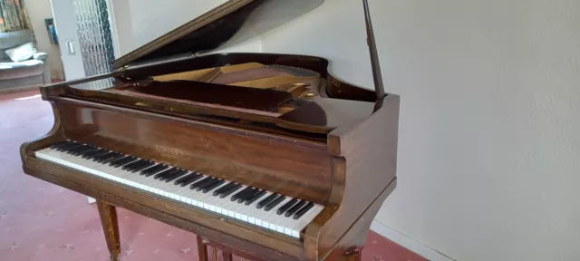 Rogers Baby Grand Piano, purchased from Harrods London, 1930s, brown mahogany