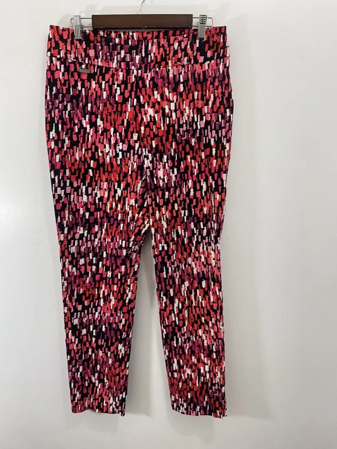 Peck & Peck Womens Pants 10 Stretch Bright Pink Black Print Slim Leg