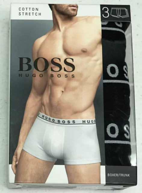 Hugo Boss Mens Trunks Pack of 3 Underwear Black Stretch Cotton