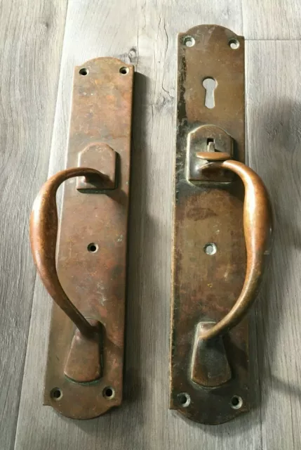 Vintage Reclaimed Large Brass / Bronze Door Pull Handles Shop / Pub / Cafe