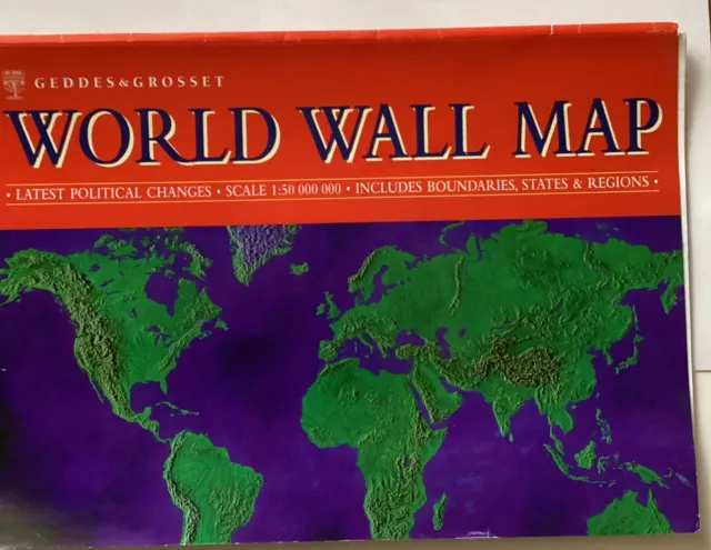 WORLD MAP  PRINT POSTER ATLAS WALL CHART 90 X 70cms. FREE POSTAGE