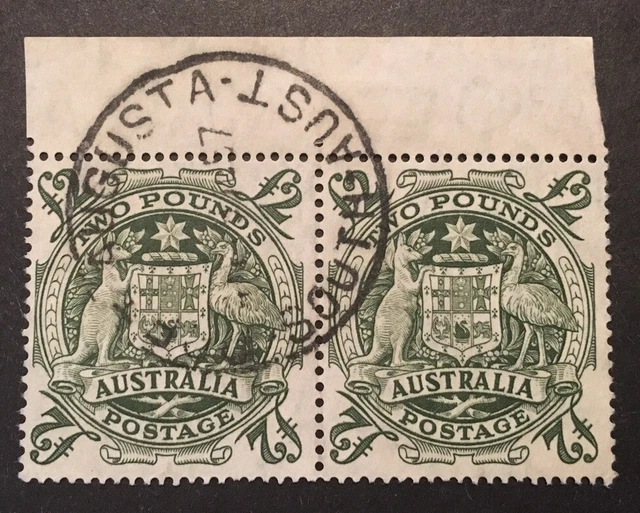 Australia 1948/56 VFU Pair £2 Stamps LH Australia 1948/56 VFU Pair £2 Stamps LH