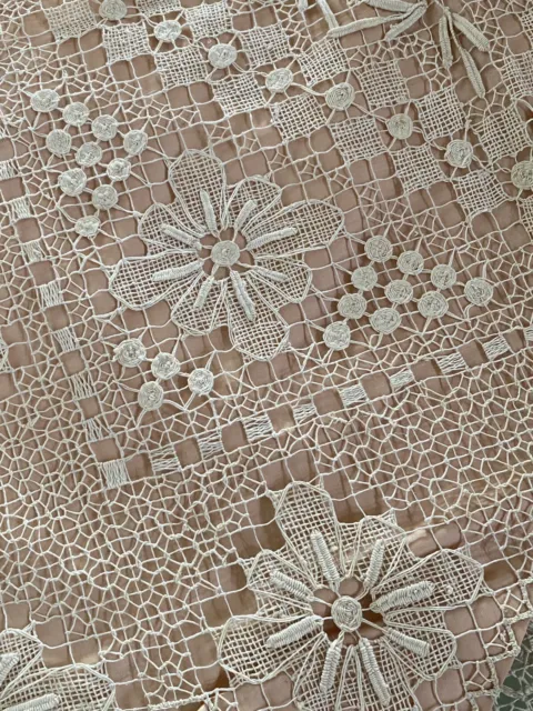 Antique Estate Filet Lace Lay Over Sham Or Boudoir Table Cloth
