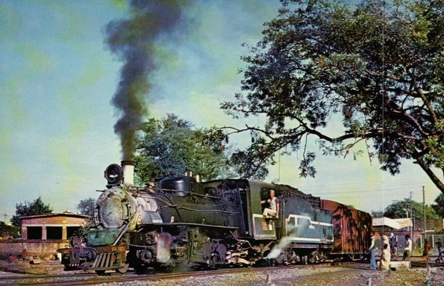 India Number 756 Baldwin Built Mikado departs Gwalior -- Railroad Train Postcard