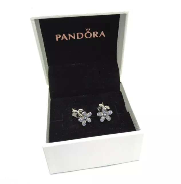 Pandora Daisy Flower Sparkling Earrings Genuine ALE Silver Original Gft box Stud