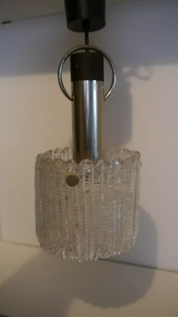 Eisglas / Chrome Deckenlampe - 70er Original - 1 von 2 3