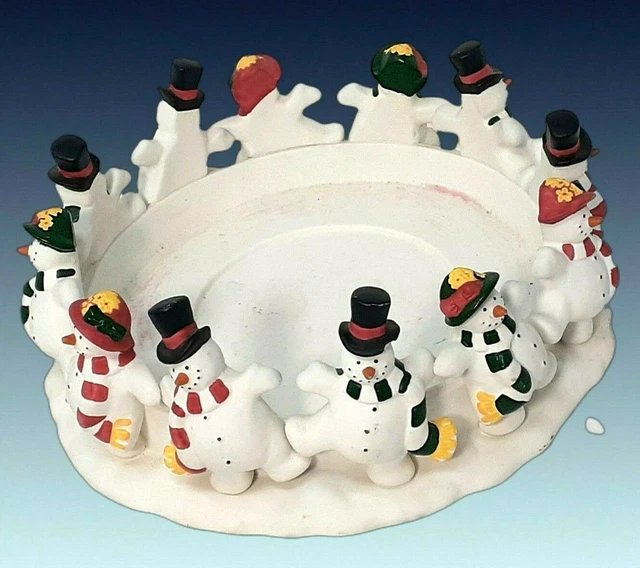 Partylite Snowmen Frolicking Frosty's 3-Wick Large Candle Holder 9.5W x 4"T