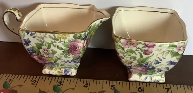 MT73 Royal Winton Grimwades Summertime  Creamer, sugar bowl, saucer, bread plt 3