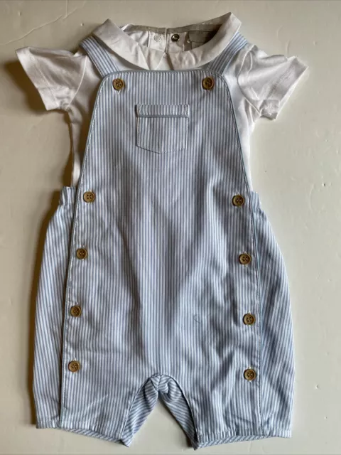 JOHN LEWIS HEIRLOOM Baby Boy Blue Romper Dungaree 2 Piece Outfit 3-6mths BNWT