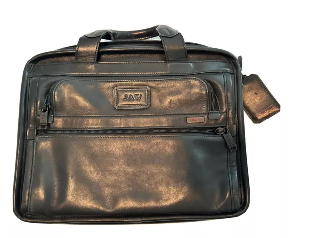 TUMI Alpha Leather Black Briefcase/Messenger Bag  96121DH. Expandable VNTG