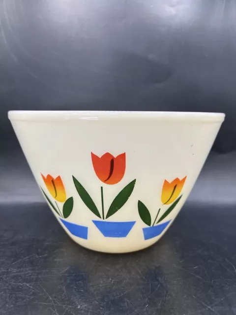 Vintage Fire King Oven Ware Mixing Bowl Tulips On White 8 1/2" Diameter