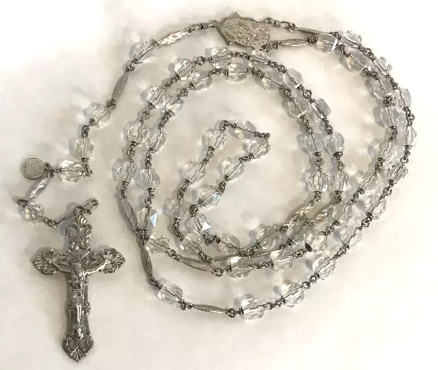 Vintage Sterling Silver & Faceted Crystal Italian Rosary Beads Crucifix