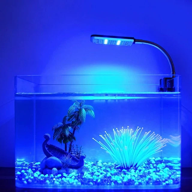 Aquarium Light Clip Fish Tank Small Rimless Metal White And Blue LEDs NEW 3