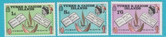 Turks und Caicos Inseln aus 1968 ** postfrisch MiNr. 217-219 Menschenrechte