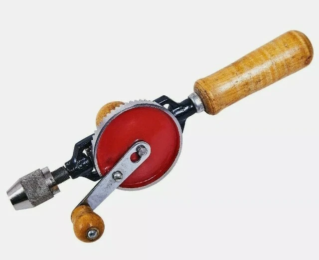 Hand Held Drill Double Pinion Crank Wooden Handle 1/4" Chuck Drilling Diy Tools