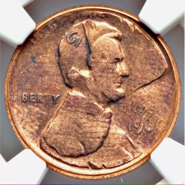 1966 NGC Die Adjustment Strike DOUBLE STRUCK Dramatic UNIQUE? Lincoln Cent 1c