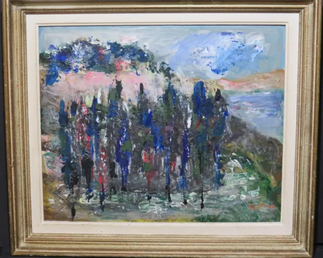 Abstract Expressionism French Modernist Oil Signed & Inscribed Mid 20th Century