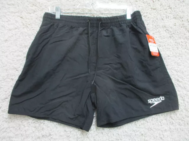 NEW Speedo Shorts Large Adult Black Athletic Pockets Nylon Logo Stretch Mens L