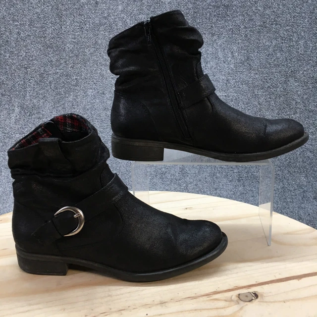 YUU WOMENS BOOTS Simona Wedge Buckled Dark Black Size 5M 29.99