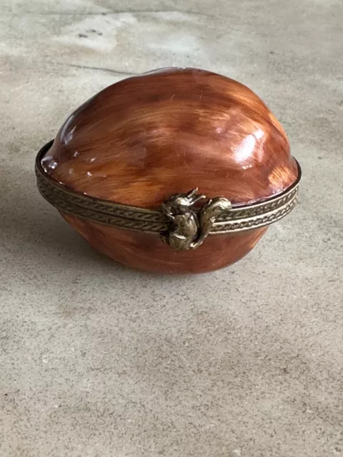 French Limoges Trinket Box Walnut Peint Main