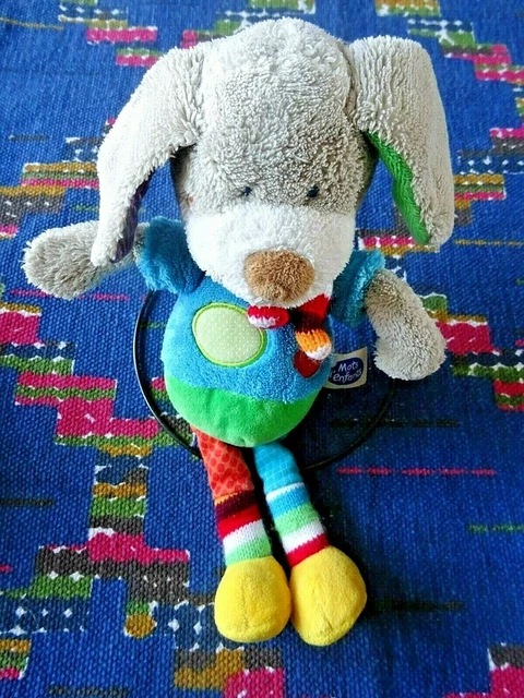 Cb2 /  Doudou Peluche Mots D'enfants  Chien  Gris Bleu Vert Pois Rouge 29 Cm Tbe