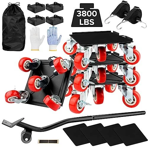 Furniture Dolly with 5 Wheels&Furniture Lifter Set,Heavy Duty Moving Black&red