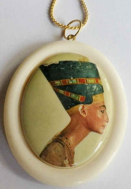 Pendentif Collier Camée Vintage - Roi Égyptien Résine Quadri A17