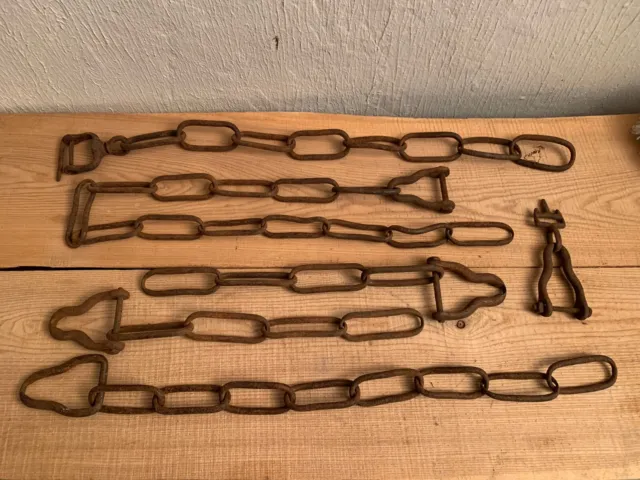 Antique Cast Iron Clevis Lot With Chain Trapping Farm Cabin Decor Steam Punk 6lb