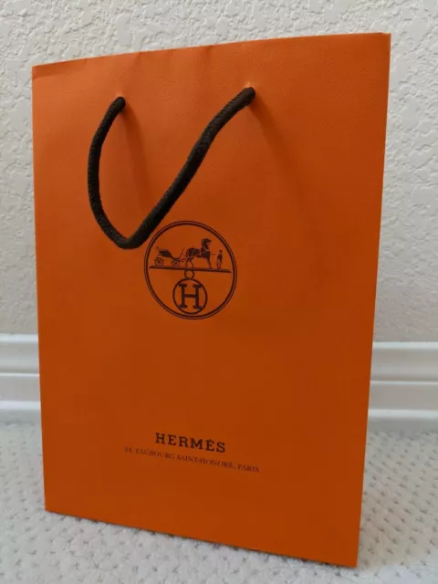 Hermes Paris Authentic Orange Logo Paper Shopping Bag Tote, 8.25x11.5x3.25"